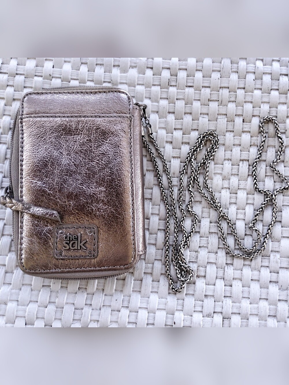 The Sak Iris Silver Wallet Crossbody With Brighton Chain Crossbody Strap